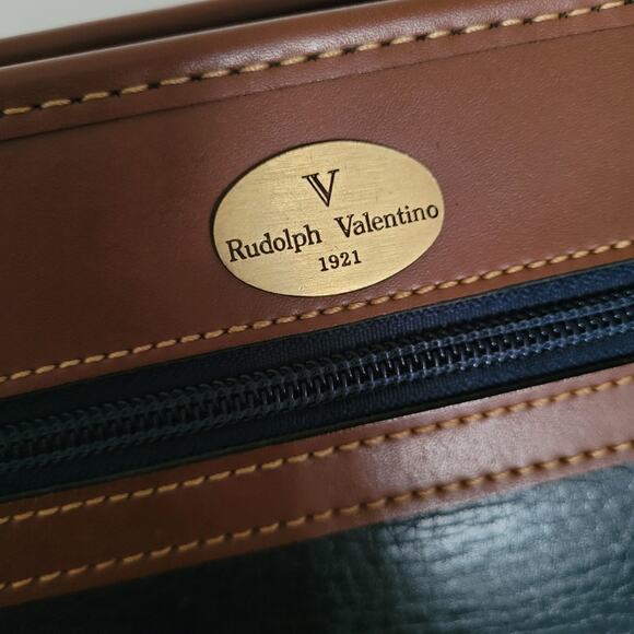 Rudolph Valentino Bag Clutch Wristlet Vintage Zip Pouch Black Brown Leather - Picture 10 of 10